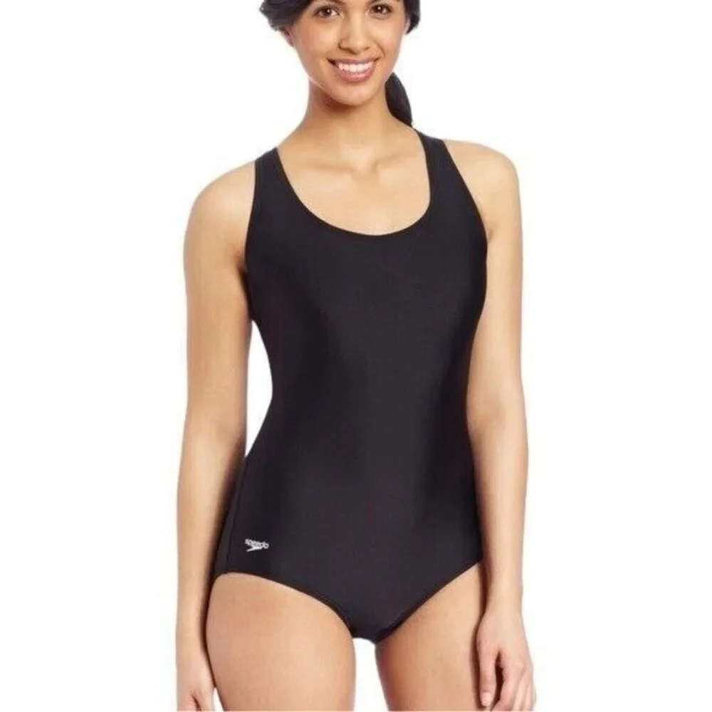 NEW w.tag Speedo Black One Piece Powerflex Ultraback Swimsuit Women's Size 16